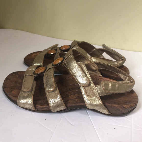 VIONIC Orthaheel Yasmin Metallic Gold Strappy Sandals Mules Slides Arch Support - Picture 2 of 15